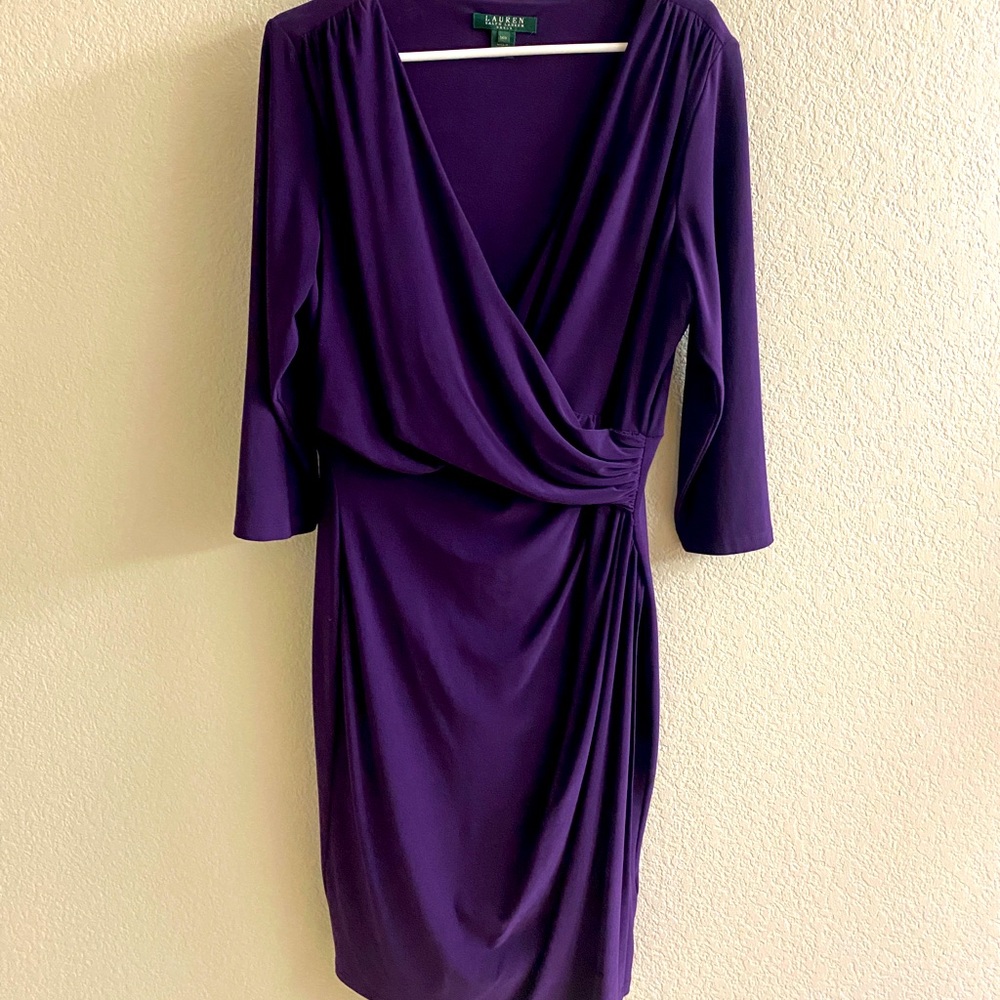 Ralph Lauren 14W 3/4 Sleeve Ruched Dress